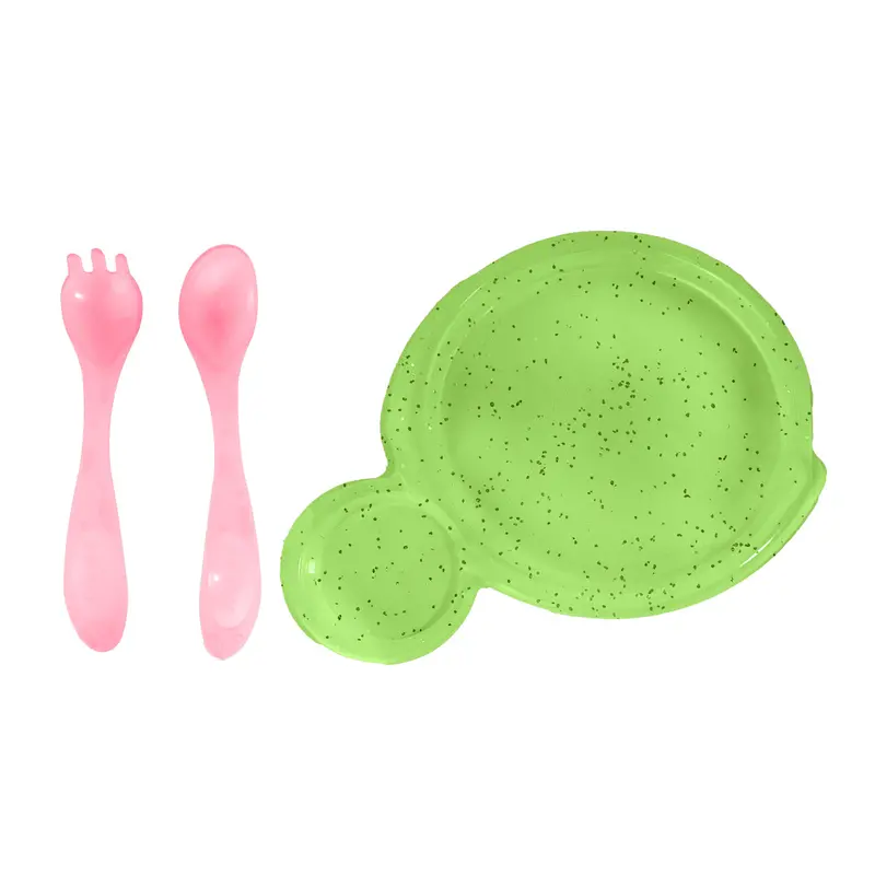 Set De Plato Glitter Verde Y 2 Cubiertos Rojos Para Bebé, Nuby 2