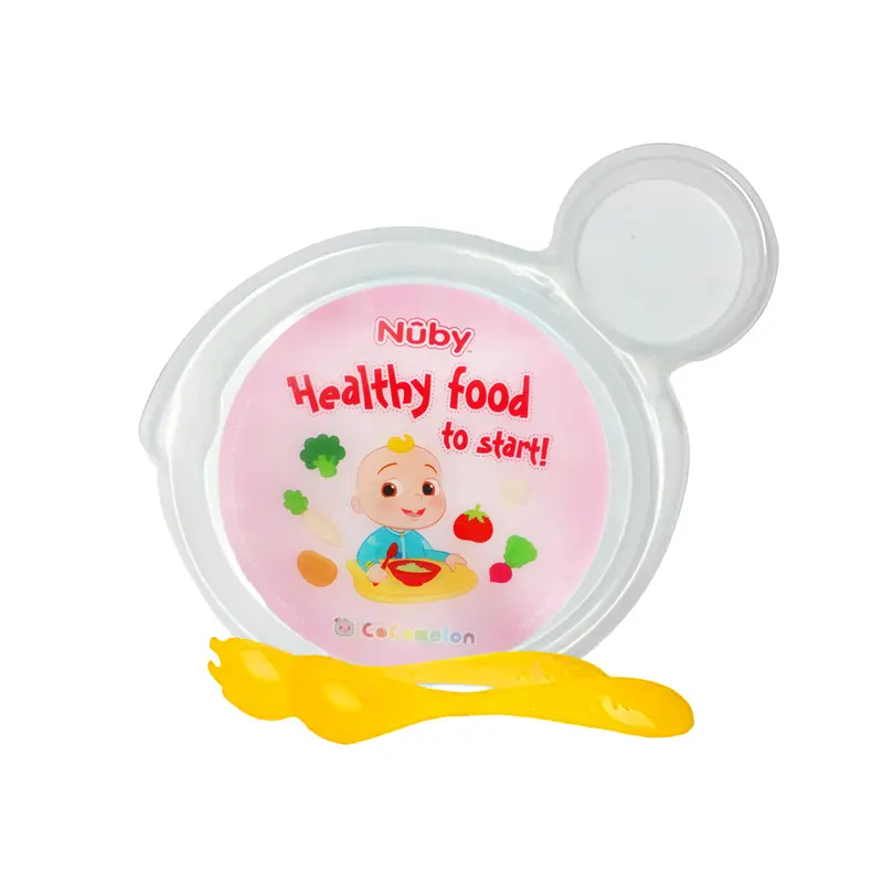 Set De Plato Transparente Y Cubiertos Amarillos Para Bebé, Cocomelon "Healthy Food", Nuby 2
