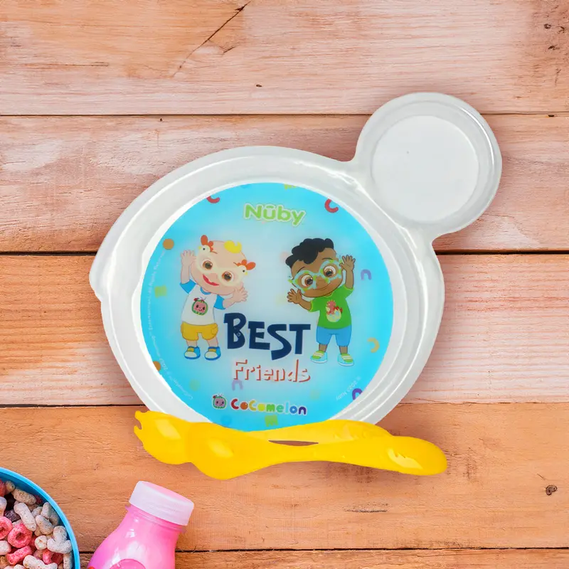 Set De Plato Transparente Y Cubiertos Amarillos Para Bebé, Cocomelon, Nuby 1