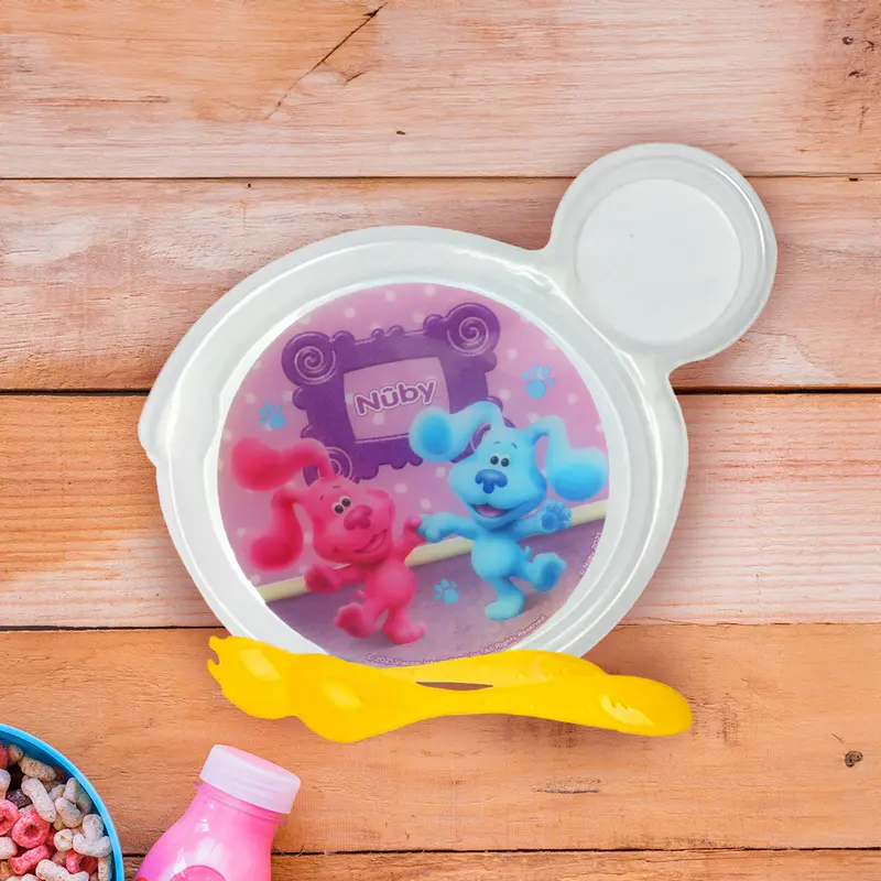 Set De Plato Transparente Y Cubiertos Amarillos Para Bebé De Las Pistas De Blue, Nuby 1