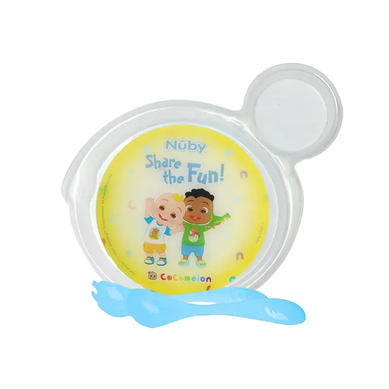 Set De Plato Transparente Y Cubiertos Azul Para Bebé, Cocomelon, Nuby 2