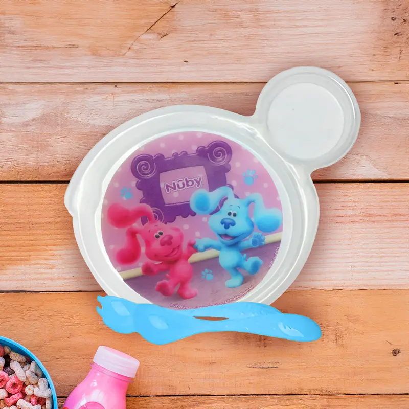 Set De Plato Transparente Y Cubiertos Azules Para Bebé De Las Pistas De Blue, Nuby 1