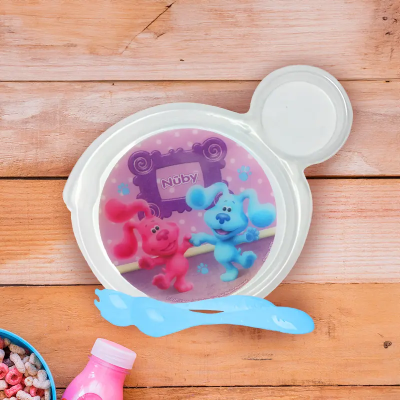 Set De Plato Transparente Y Cubiertos Azules Para Bebé, Las Pistas De Blue, Nuby 1