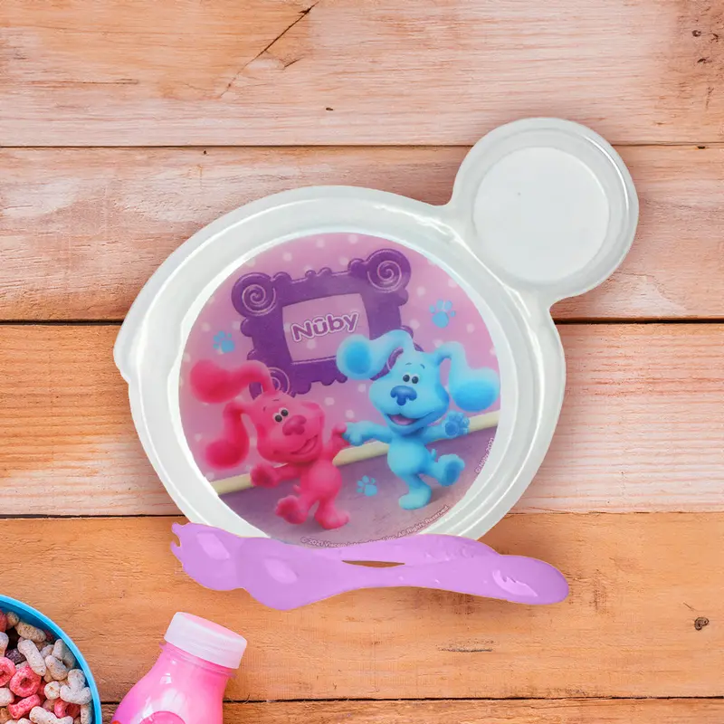 Set De Plato Transparente Y Cubiertos Morados Para Bebé De Las Pistas De Blue, Nuby 1