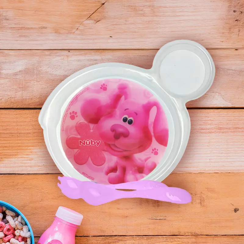 Set De Plato Transparente Y Cubiertos Morados Para Bebé, Personaje Magenta, Las Pistas De Blue, Nuby 1