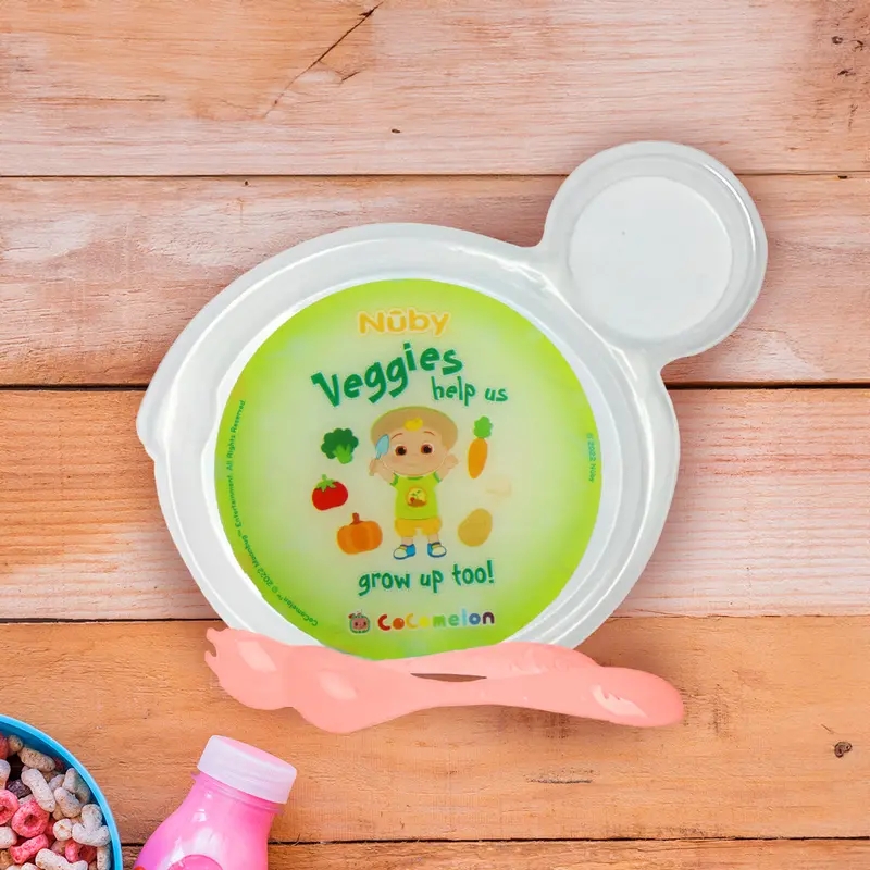 Set De Plato Transparente Y Cubiertos Naranjas Para Bebé De Cocomelon, Nuby 1