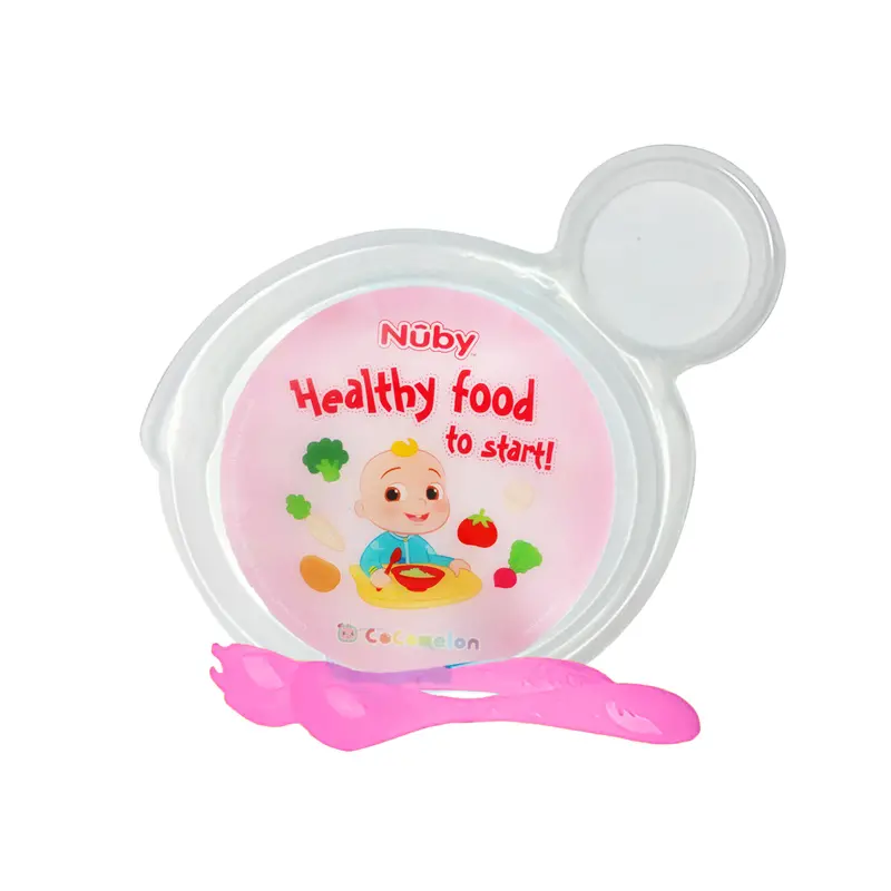 Set De Plato Transparente Y Cubiertos Rosas Para Bebé, Cocomelon "Healthy Food", Nuby 2