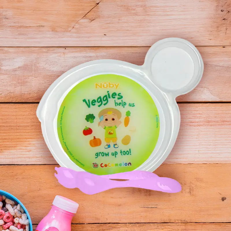 Set De Plato Transparente Y Cubiertos Rosas Para Bebé De Cocomelon, Nuby 1