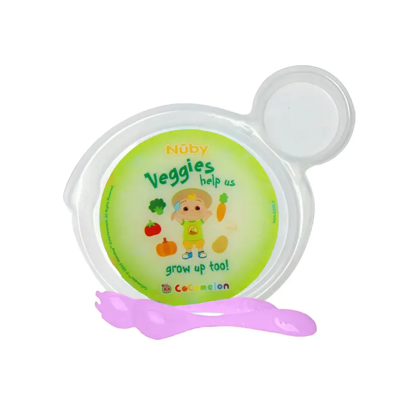 Set De Plato Transparente Y Cubiertos Rosas Para Bebé De Cocomelon, Nuby 2