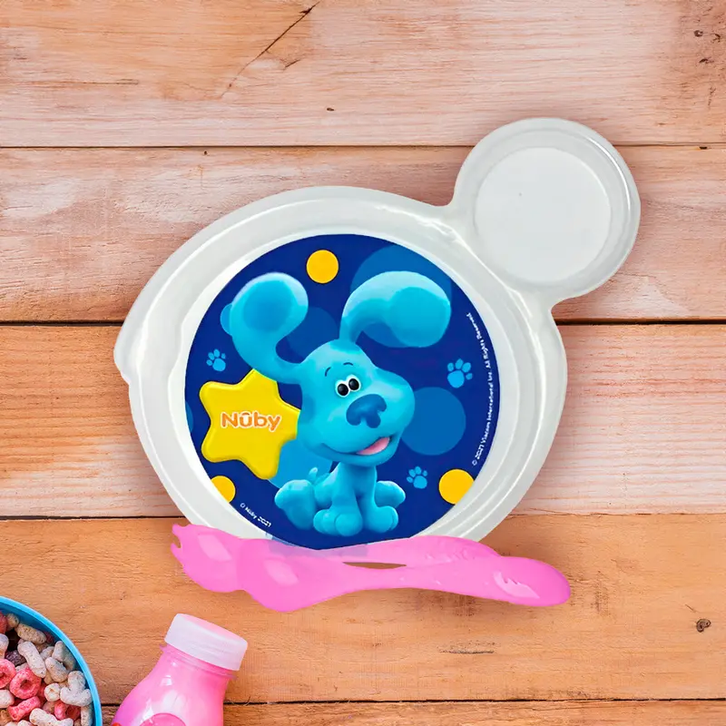 Set De Plato Transparente Y Cubiertos Rosas Para Bebé, Personaje Blue, Nuby 1
