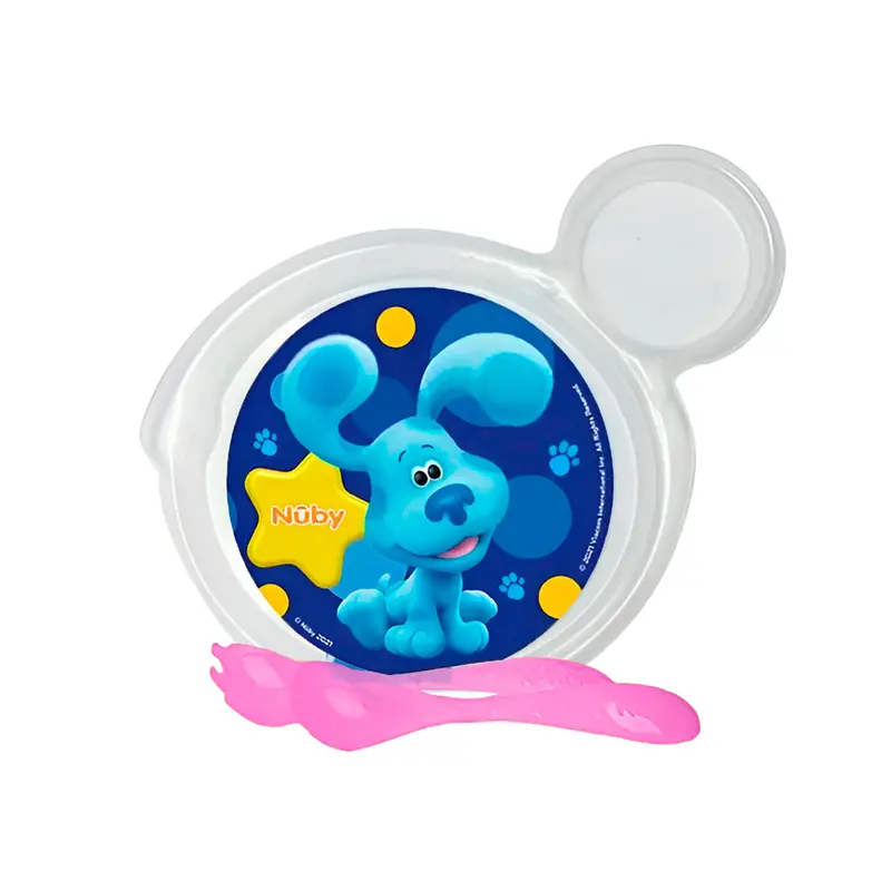 Set De Plato Transparente Y Cubiertos Rosas Para Bebé, Personaje Blue, Nuby 2