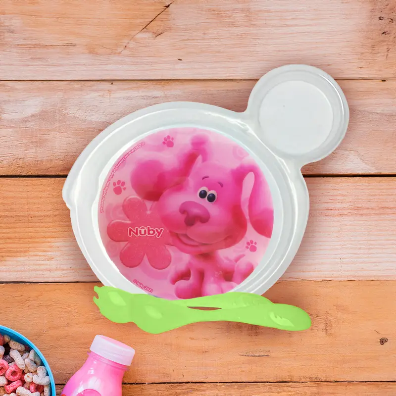Set De Plato Transparente Y Cubiertos Verdes Para Bebé, Personaje Magenta, Las Pistas De Blue, Nuby 1