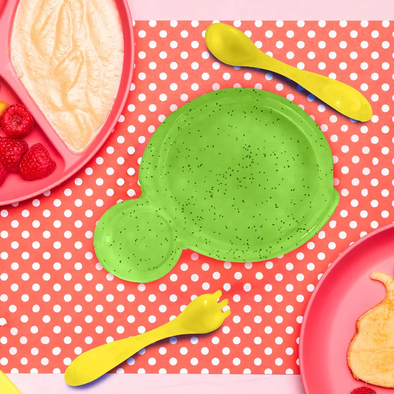 Set De Plato Y 2 Cubiertos Para Bebé, Glitter Verde, Nuby 1