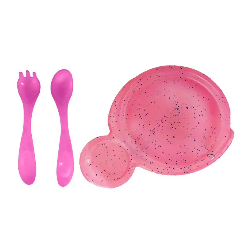 Set De Plato Y Cubiertos Para Bebé, Glitter, Color Rosa, Nuby 2
