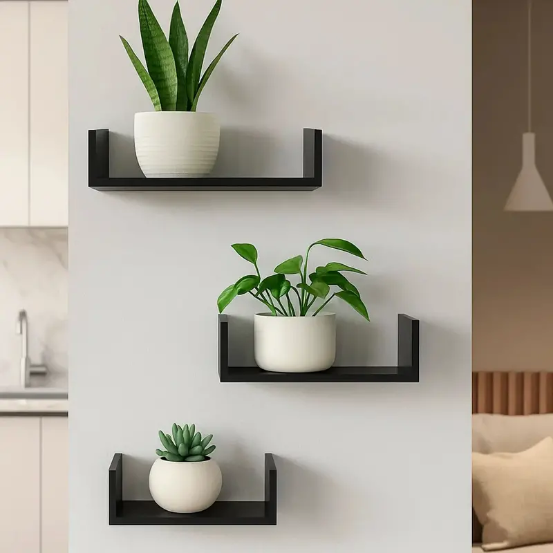 Set De Repisa, 3 Pzas, Color Negro 1