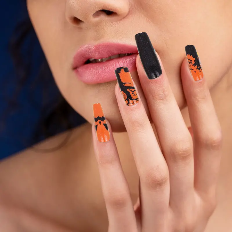 Set De Uñas Postizas, Halloween, Color Naranja 1