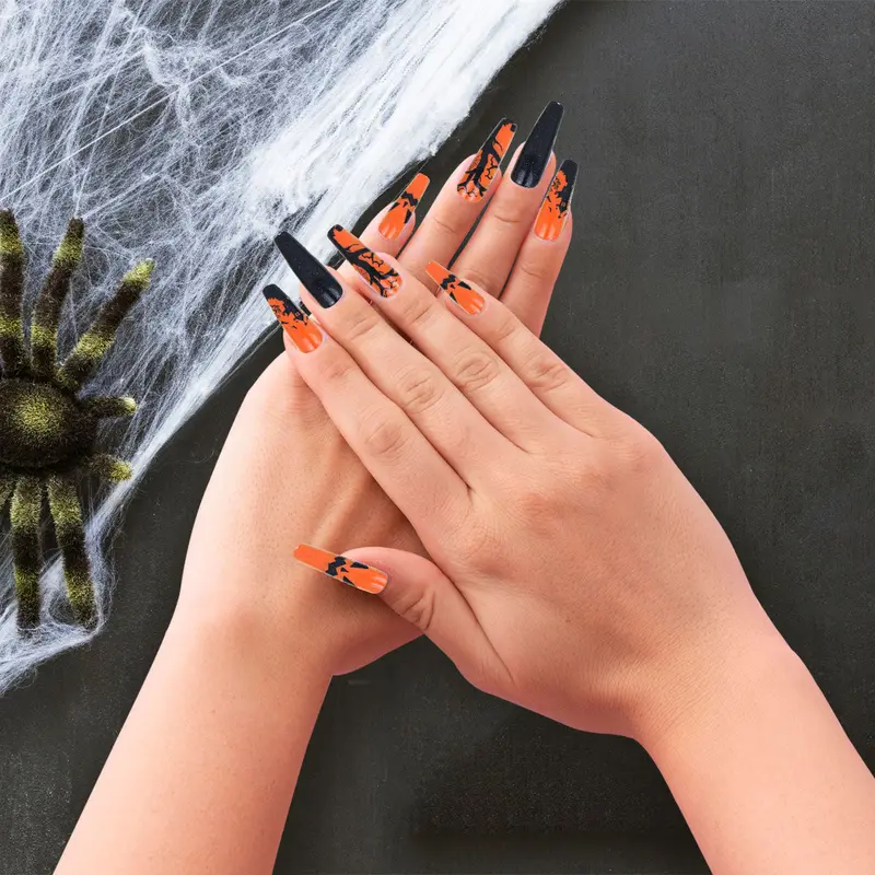 Set De Uñas Postizas, Halloween, Color Naranja 2