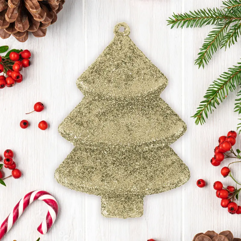 Set Mini Árbol Navideño Con Glitter, Color Dorado, 5 Pzas 2