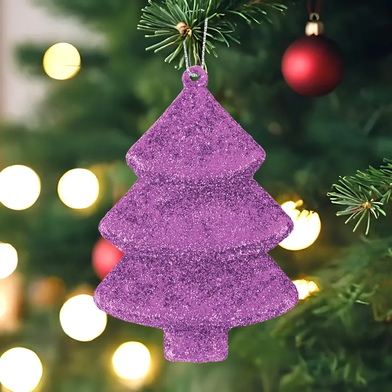 Set Mini Árbol Navideño Con Glitter, Color Morado, 5 Pzas 1