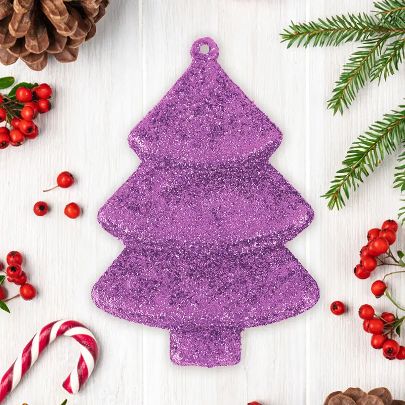 Set Mini Árbol Navideño Con Glitter, Color Morado, 5 Pzas 2