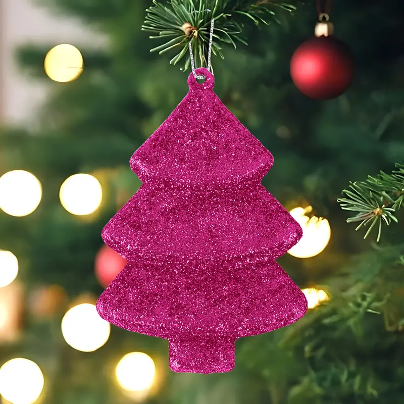 Set Mini Árbol Navideño Con Glitter, Color Rosa, 5 Pzas 1