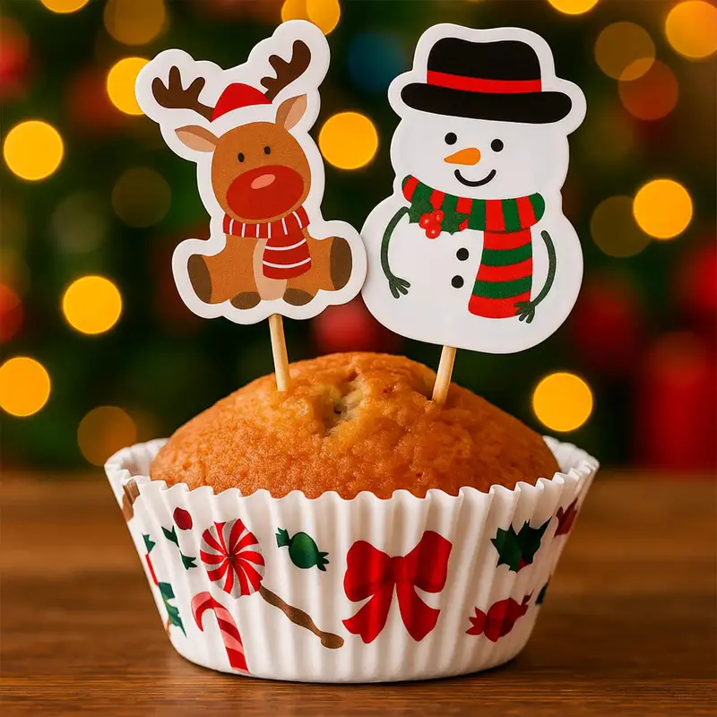 Set Navideño De Capacillos Y Palillos Decorativos Para Cupcakes, Reno 1