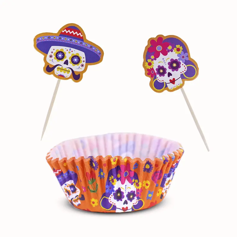 Set Para Cupcakes Capacillos Y Palillos Decorativos Color Naranja 2