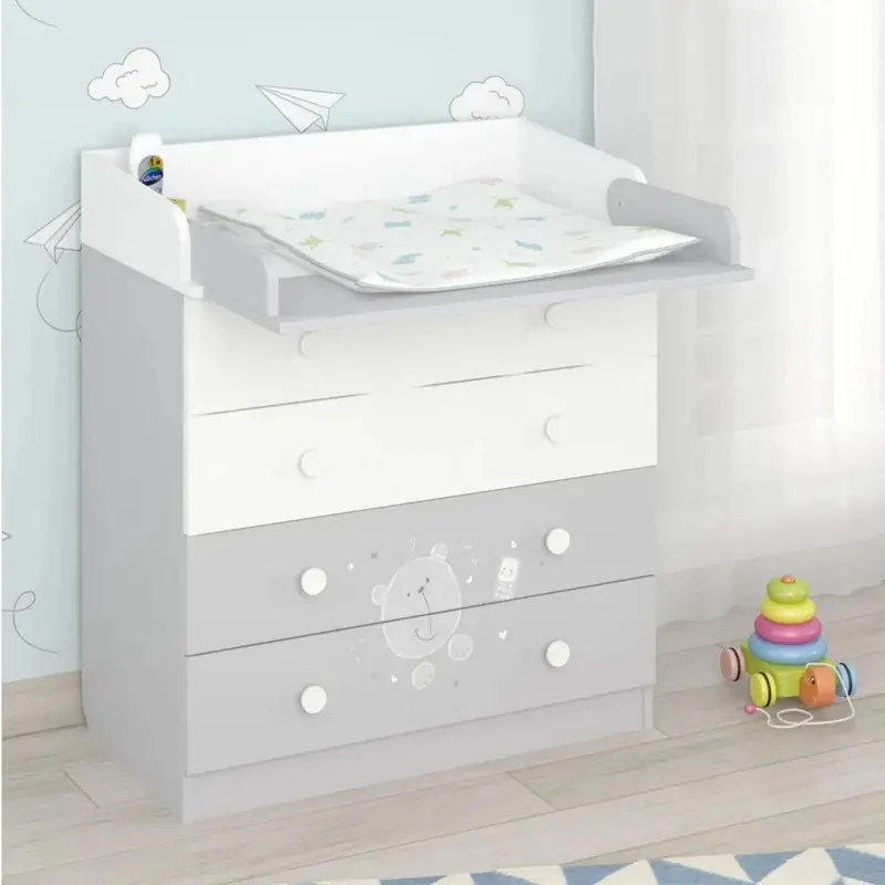 Shefa Kids 800 Teddy Changing Dresser - Grey/White 1