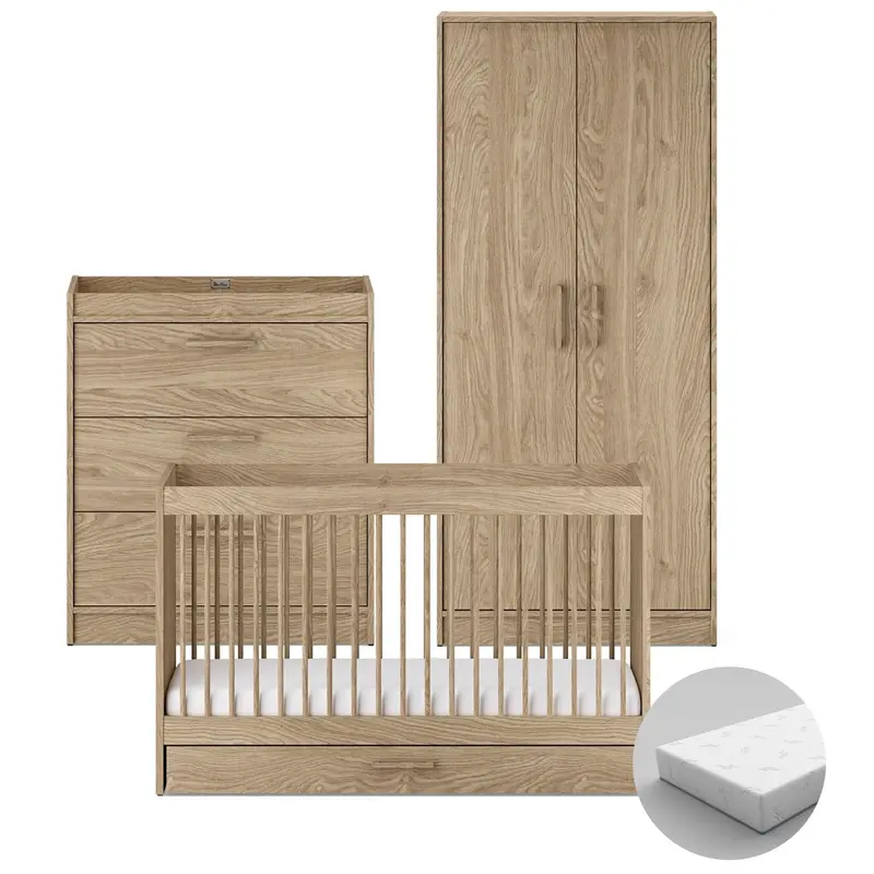 Silver Cross Geneva 3 Piece Room Set In Oak 2