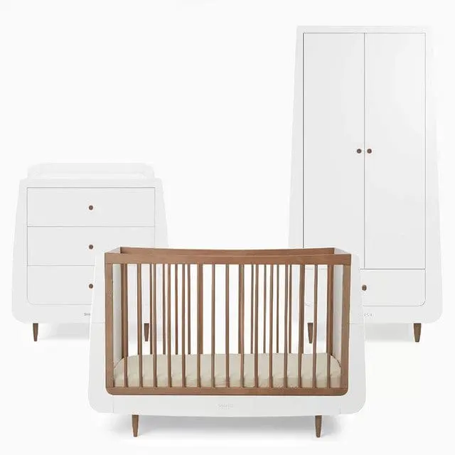Snüzkot Skandi 3 Piece Nursery Furniture Set In Walnut 1
