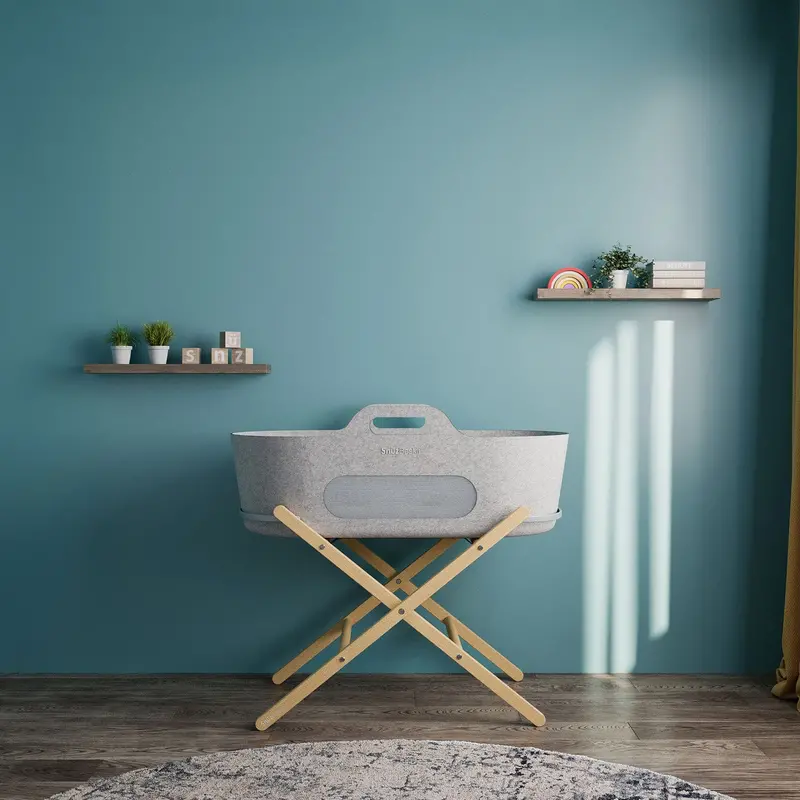 Snüzpod Baskit With Natural Stand In Light Grey 1