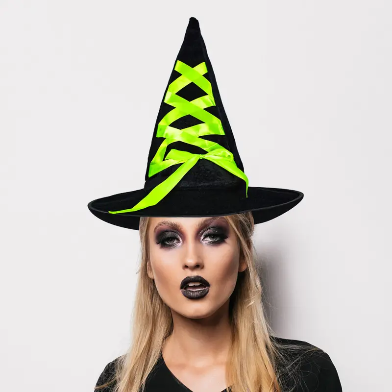 Sobrero De Bruja Para Disfraz Color Negro Con Verde 1