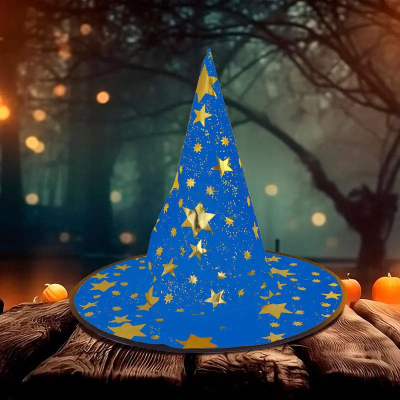 Sombrero Color Azul Rey Con Estrellas Para Disfraz De Bruja 1