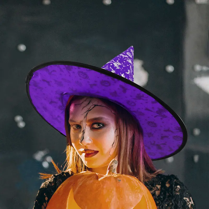 Sombrero Color Morado Con Estrellas Para Disfraz De Bruja 1