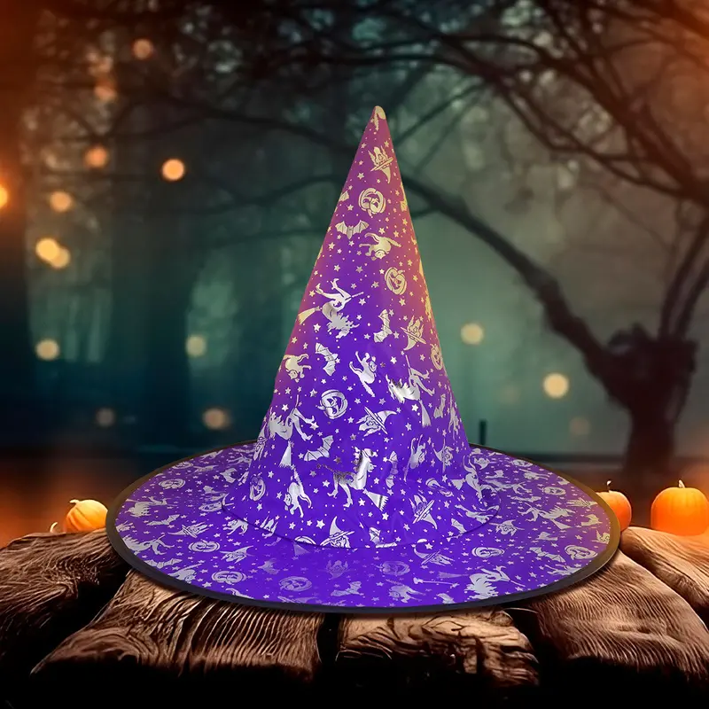 Sombrero Color Morado Con Estrellas Para Disfraz De Bruja 2