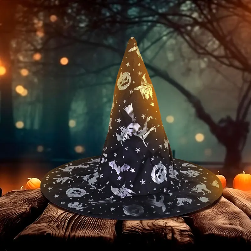 Sombrero Color Negro Con Estrellas Para Disfraz De Bruja 2