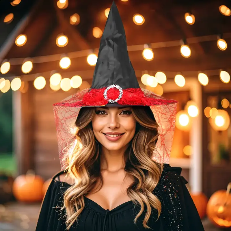 Sombrero Con Velo, Disfraz, Color Rojo 1