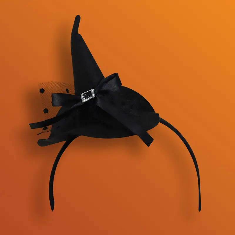 Sombrero De Bruja Con Diadema Para Halloween Color Negro 2