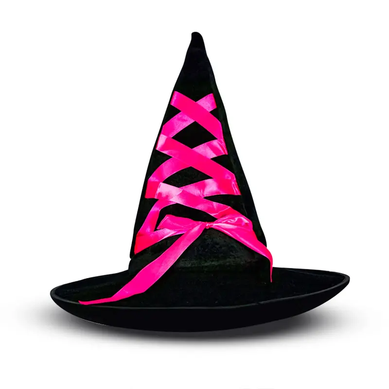 Sombrero De Bruja Decorado Con Listón Color Fucsia 2