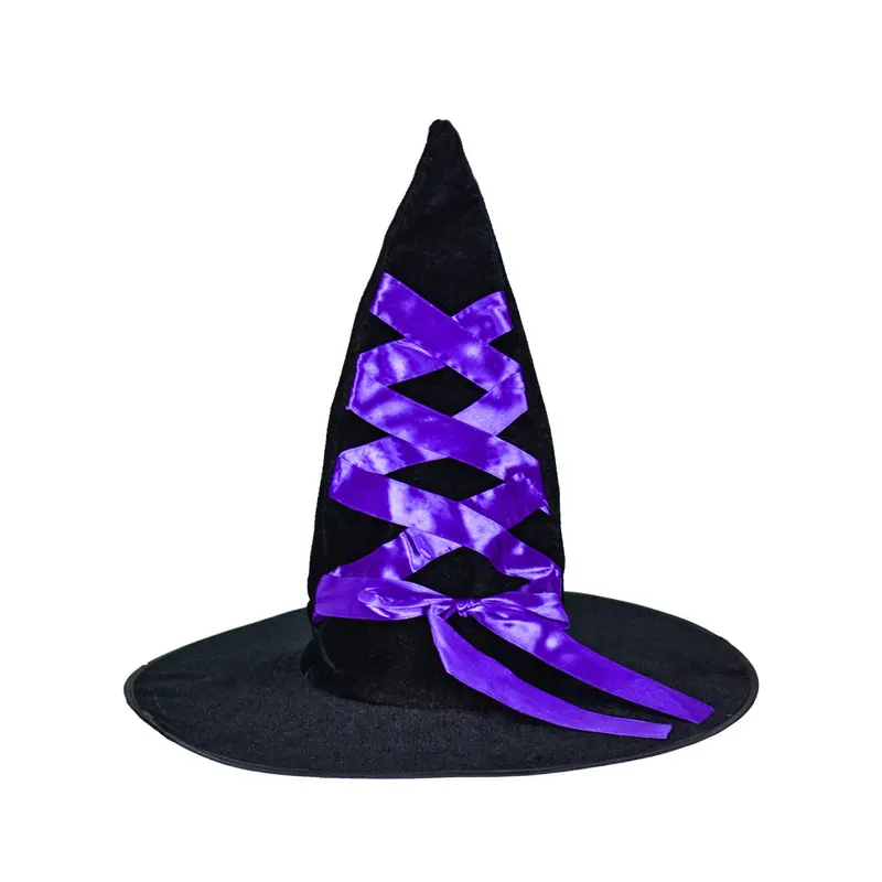 Sombrero De Bruja Decorado Con Listón Color Morado 2