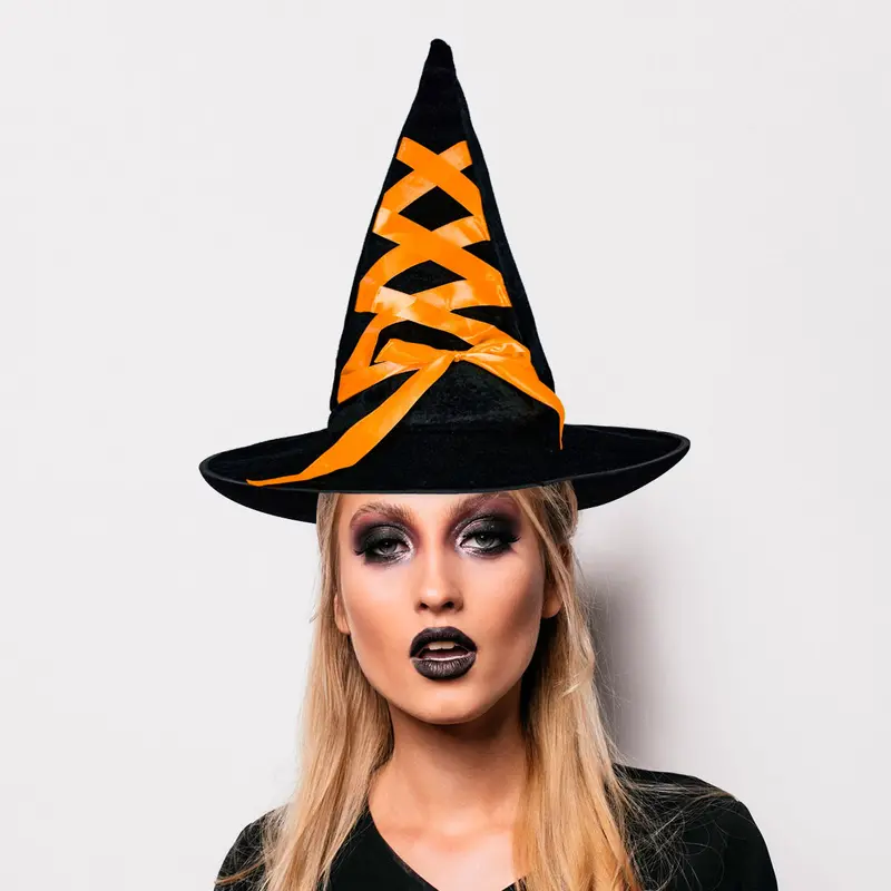 Sombrero De Bruja Decorado Con Listón Color Naranja 1