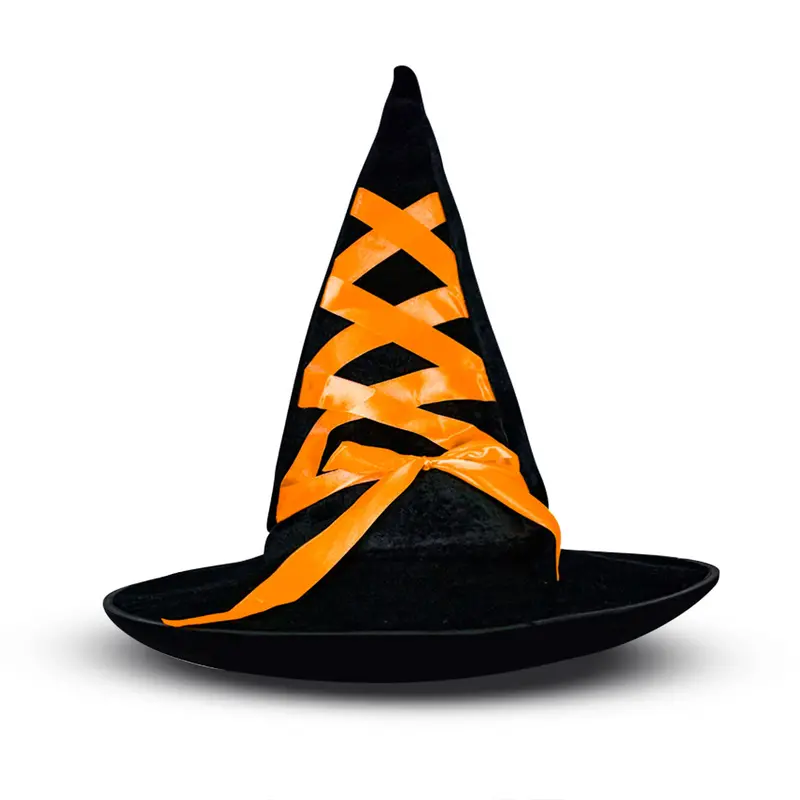 Sombrero De Bruja Decorado Con Listón Color Naranja 2
