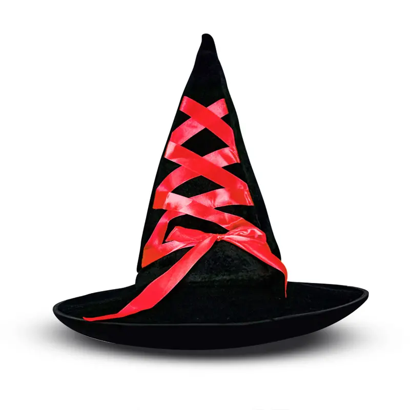 Sombrero De Bruja Decorado Con Listón Color Rojo 2
