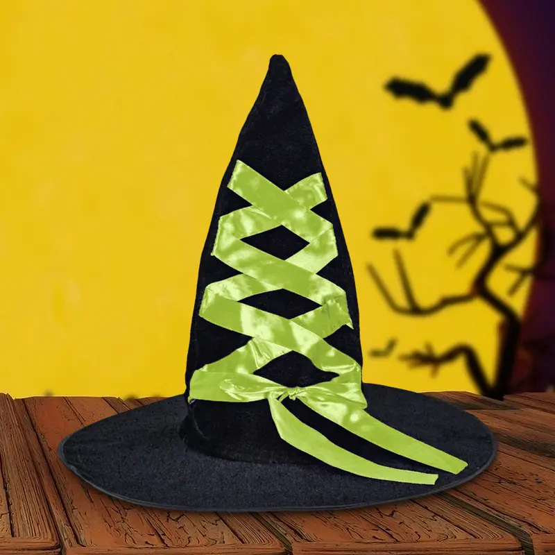 Sombrero De Bruja Decorado Con Listón Color Verde 2