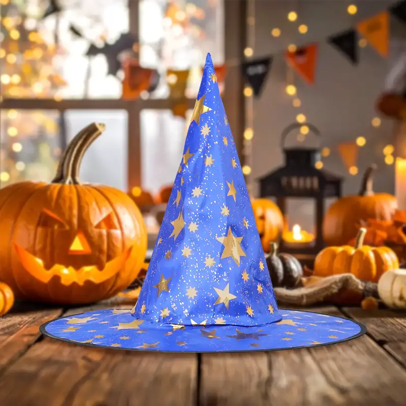 Sombrero De Bruja, Disfraz, Diseño Estrellas, Color Azul 2