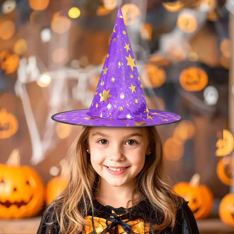 Sombrero De Bruja, Disfraz, Diseño Estrellas, Color Morado 1