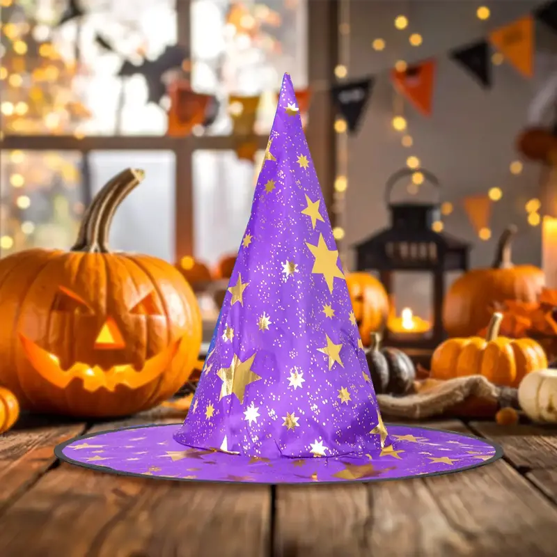Sombrero De Bruja, Disfraz, Diseño Estrellas, Color Morado 2
