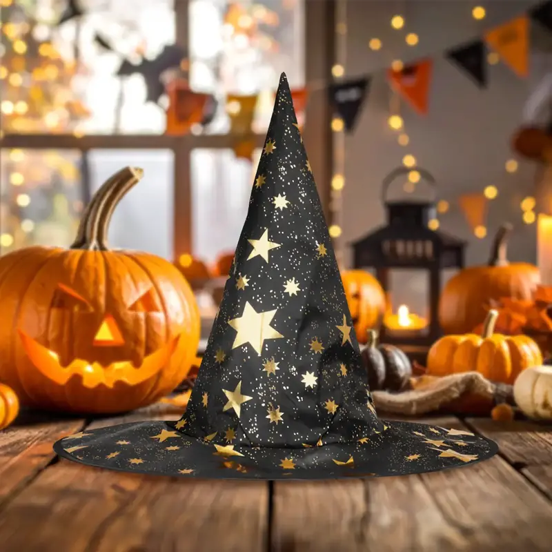 Sombrero De Bruja, Disfraz, Diseño Estrellas, Color Negro 2