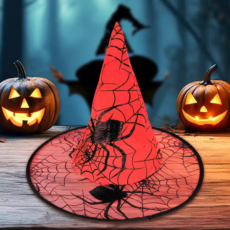 Sombrero De Bruja, Disfraz, Diseño Telaraña, Color Rojo 2