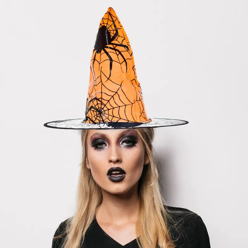 Sombrero De Bruja Para Disfraz De Halloween Color Naranja Con Negro 1